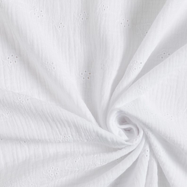 Musselin/Dobbelt-Crincle stof Hulbroderi Blomsterranker – hvid,  image number 3