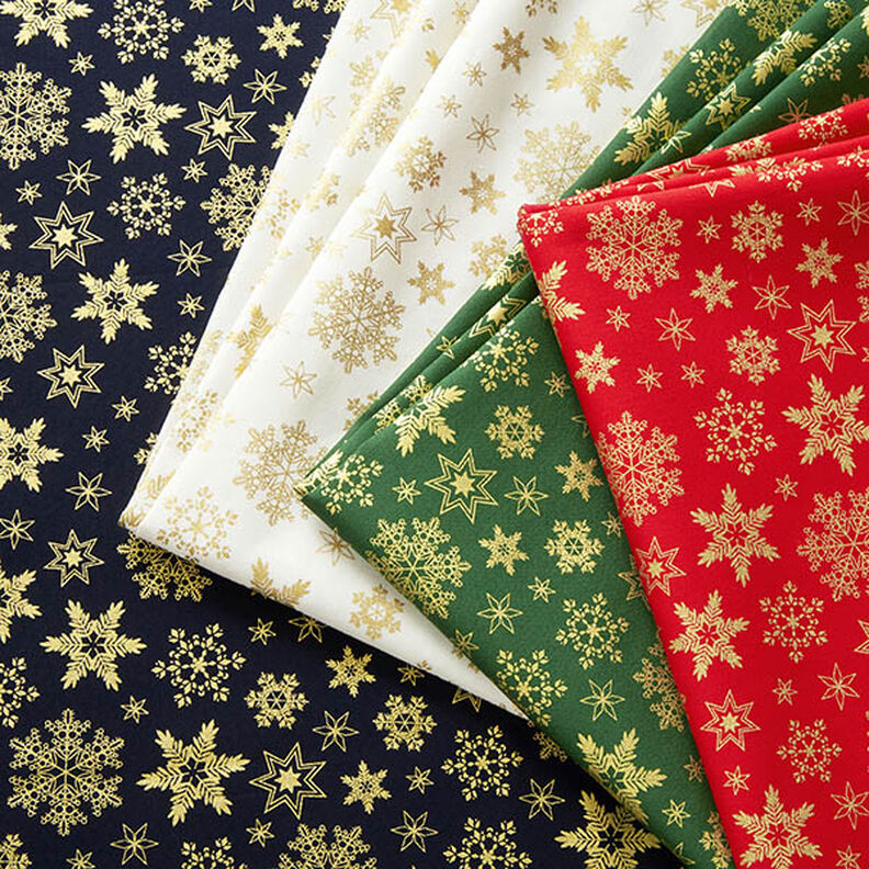 Bomuldsstof Poplin snekrystaller – rød/guld,  image number 5