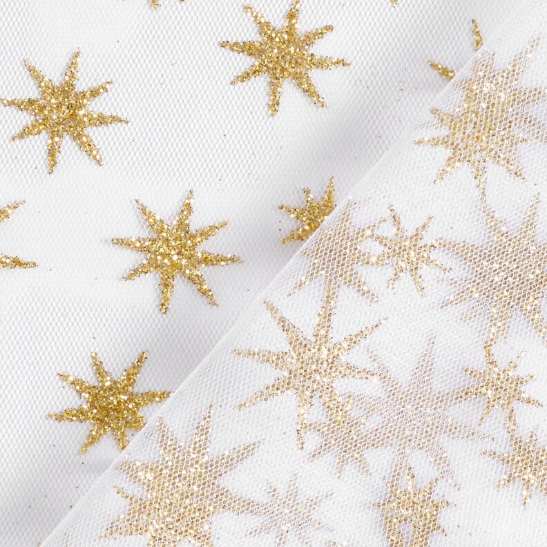 Tyl glitter-stjerner – hvid/guld,  image number 4