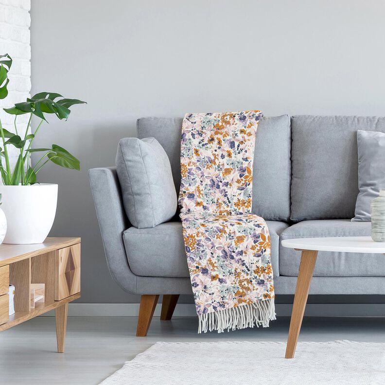 Vaffelpiqué akvarelblomster | Poppy Fabrics – hvid/lavendel,  image number 7