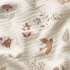 Musselin/Dobbelt-Crincle stof skovplanter &ndash; uldhvid, 