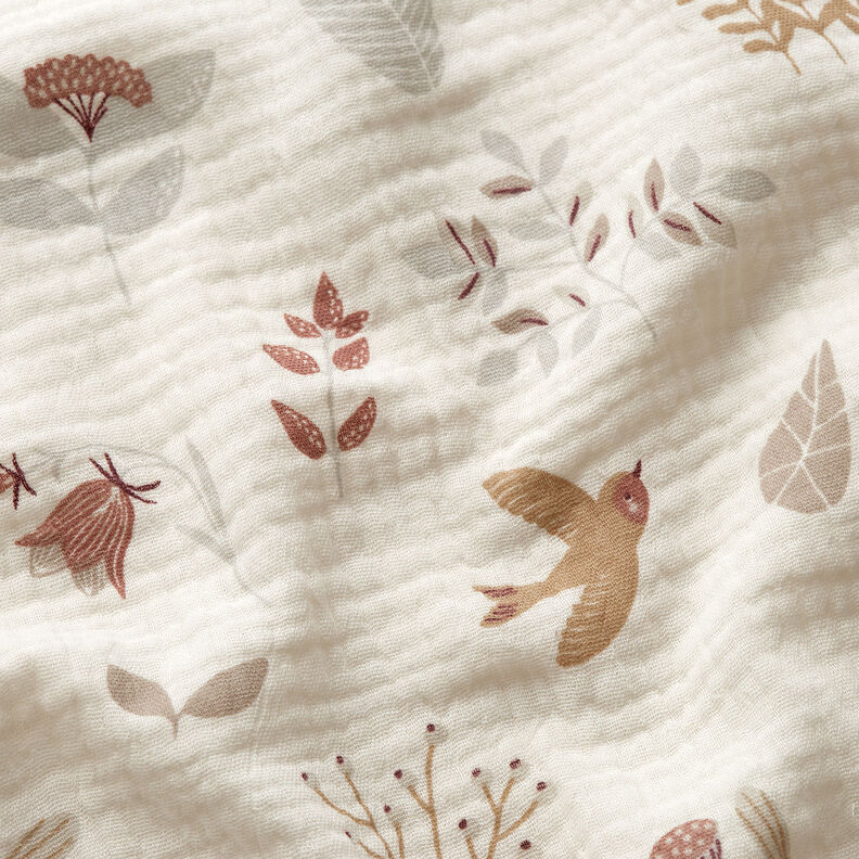 Musselin/Dobbelt-Crincle stof skovplanter &ndash; uldhvid,  image number 2