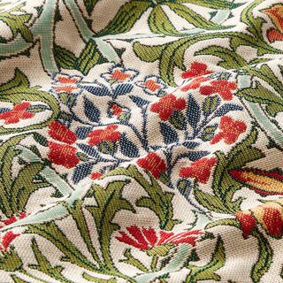 Dekorationsstof Gobelin blomster art nouveau-motiv – creme/lysegrøn, 