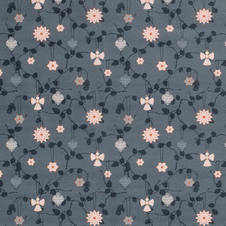 Bomuldsstof Poplin skandinavisk træpynt – skiffergrå,  image number 1