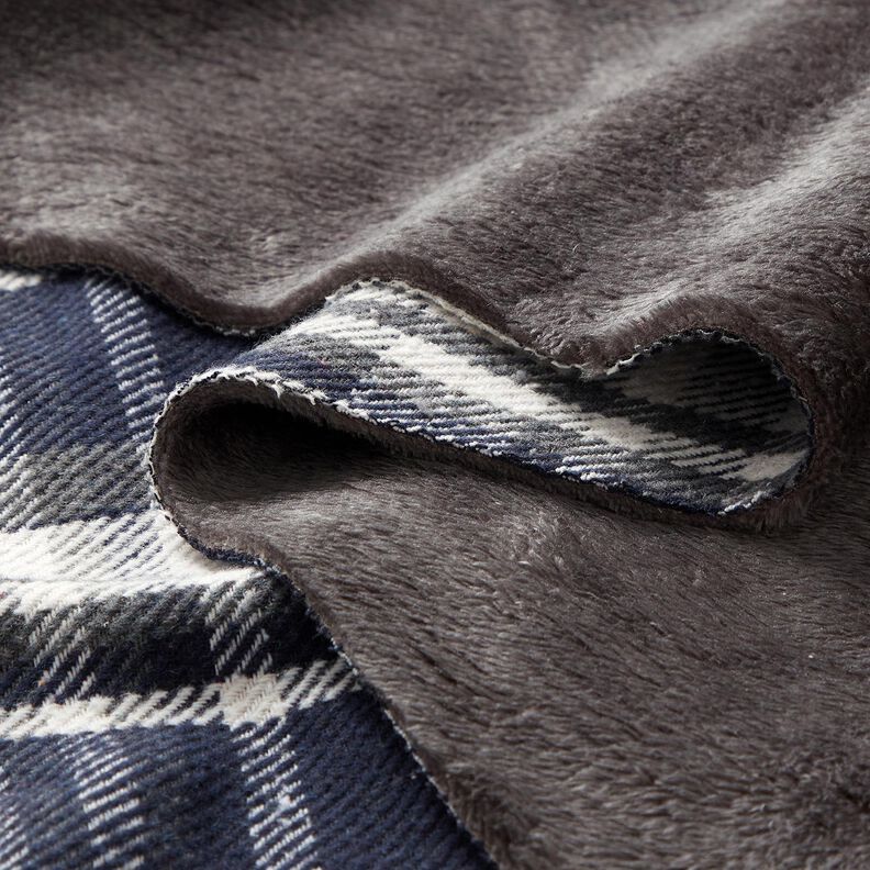 frakkestof med pelsbagside ternet – natblå/skiffergrå,  image number 5