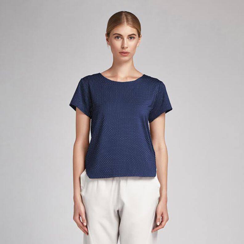 Bomuldspoplin små prikker – marineblå/hvid,  image number 7