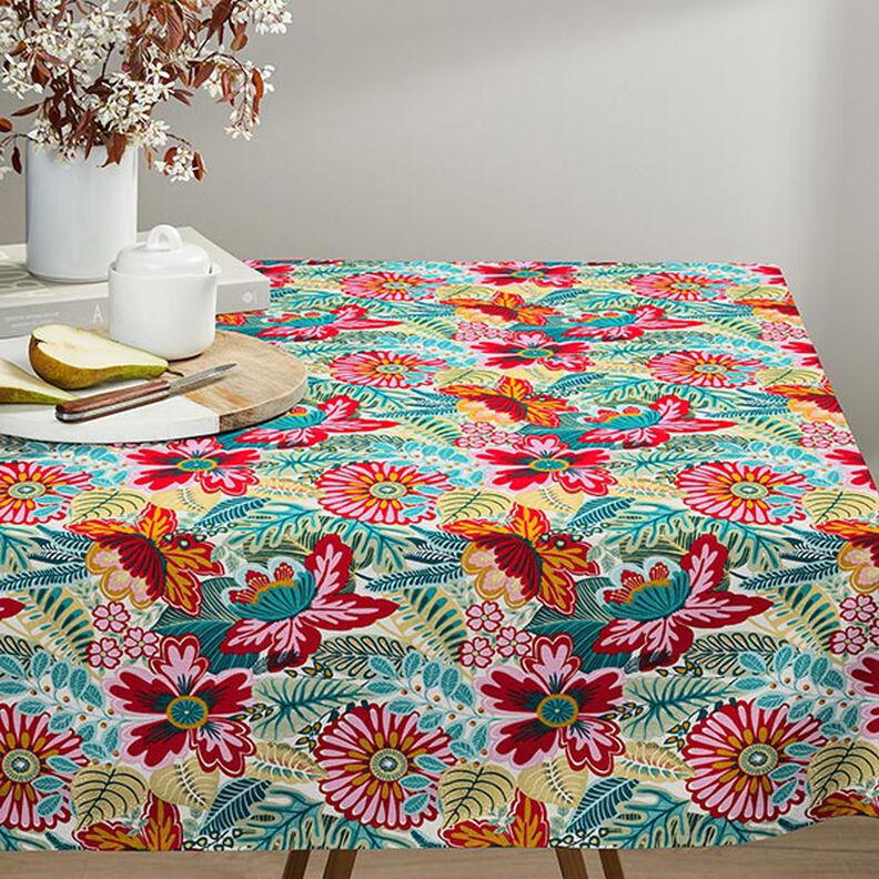 Bomuldsstof Cretonne imponerende blomster – hvid/ildrød,  image number 7