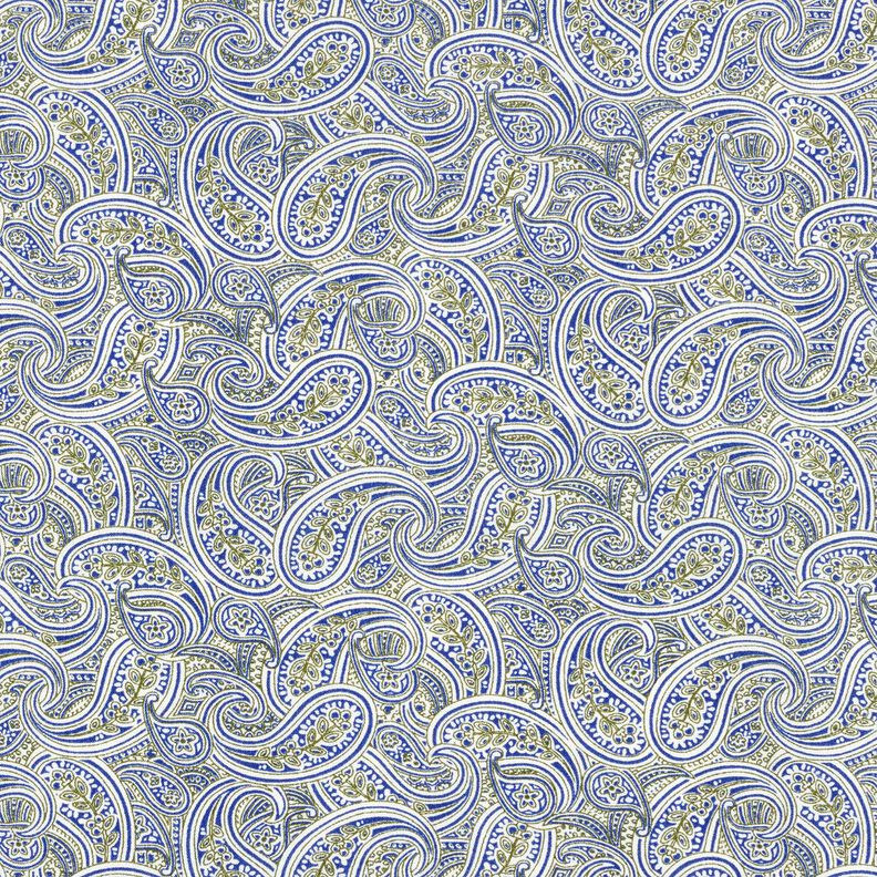 Skjortestof overlappende paisley – indigo/olivengrøn,  image number 1