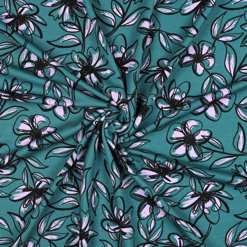 Romanit jersey Blomster &ndash; petrol/syren,  image number 3
