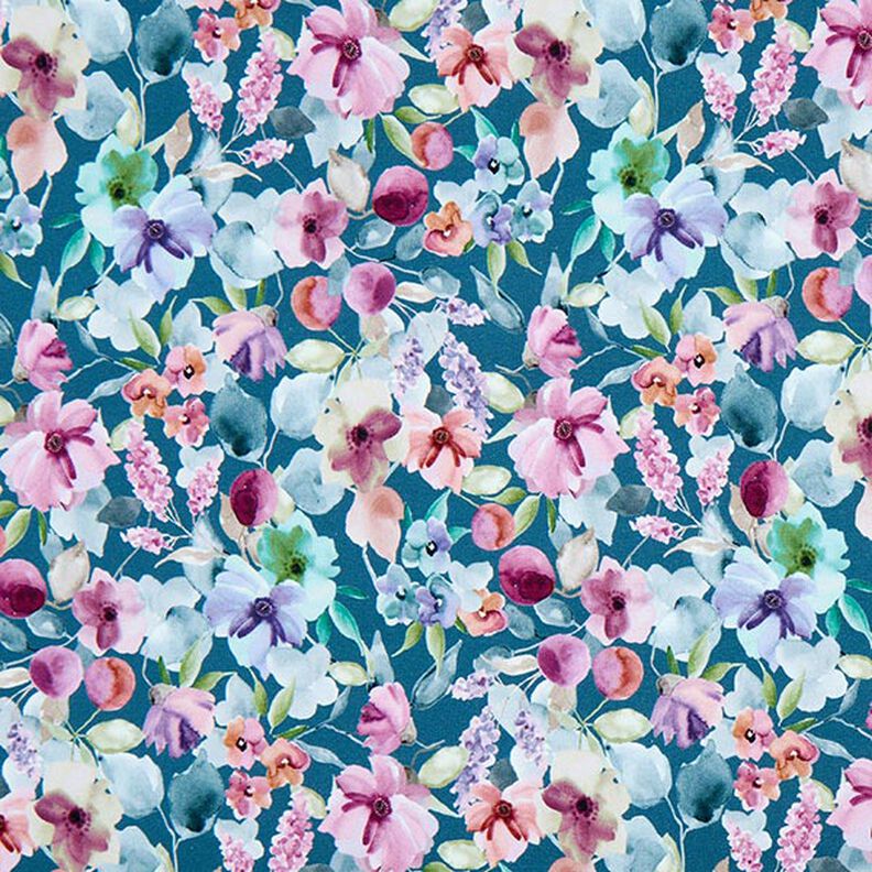 French Terry Sommersweat akvarel-blomstereng Digitaltryk – havblå,  image number 1