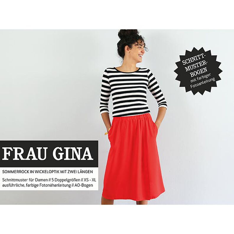 FRAU GINA - nederdel i wrap-look med sidesømslommer, Studio Schnittreif  | XS -  XL,  image number 1