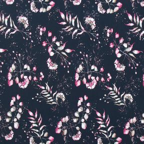 Bomuldsjersey Eukalyptus og hortensia | Glitzerpüppi – natblå/rosa, 