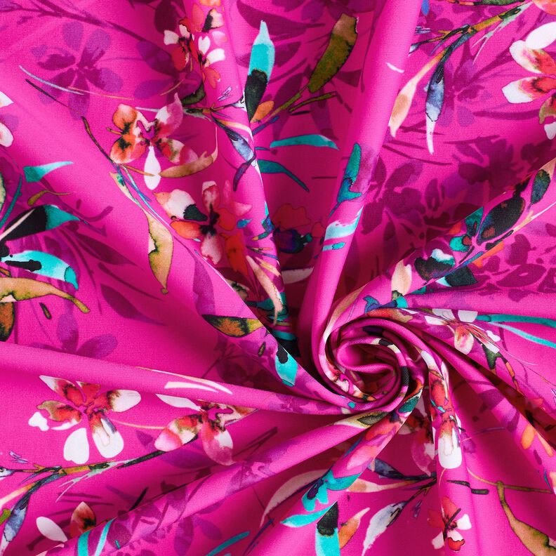 Badetøjsstof akvarelblomster – purpur/hvid,  image number 3