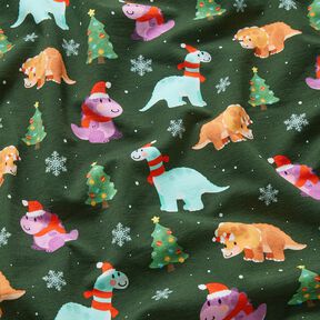 French Terry Sommersweat Baby Dinosaur i julestemning | Glitzerpüppi – mørkegrøn/chili, 
