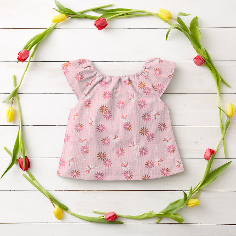 Musselin/Dobbelt-Crincle stof Blomsterregn – rosé,  image number 6