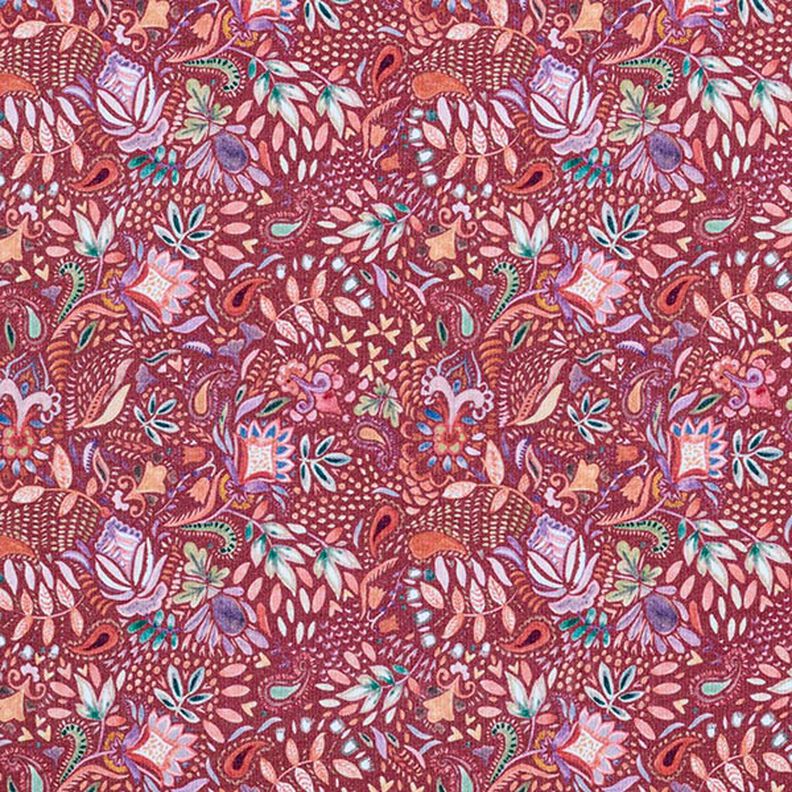 French Terry Sommersweat paisley-blomster Digitaltryk – bourgogne-farvet,  image number 1