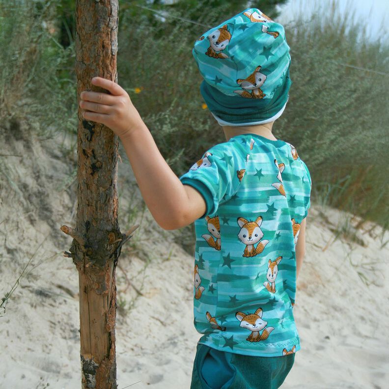 Bomuldsjersey Ræv med striber | Glitzerpüppi – aquablå/ferskenorange,  image number 5