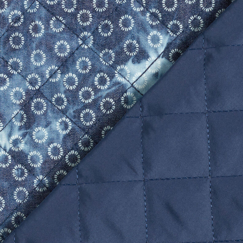 Quiltet stof chambray blomst batik – jeansblå,  image number 5