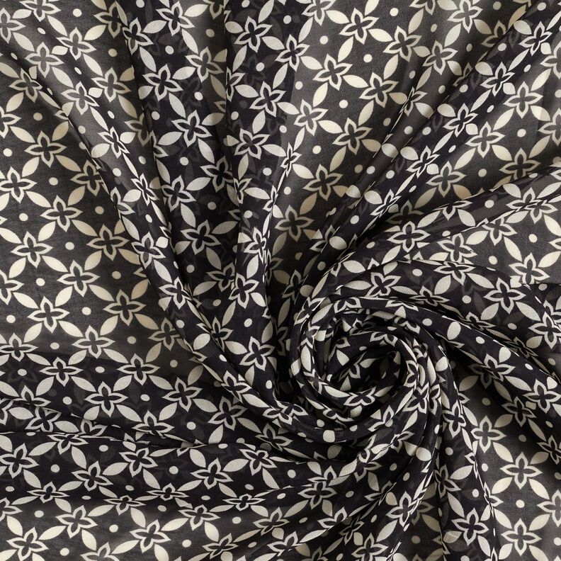 Chiffon blomstermønster – sort/hvid,  image number 3
