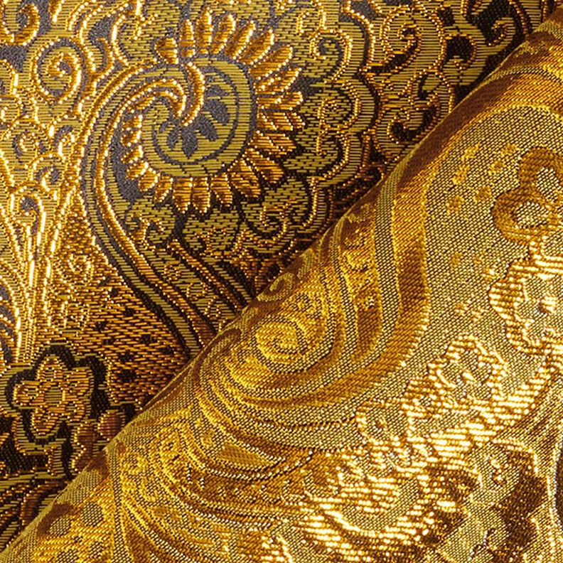 Beklædnings-jacquard metallic paisley – guld/sort,  image number 4