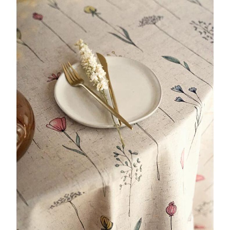 Dekorationsstof Halvpanama tørrede blomster – natur/rosa,  image number 4