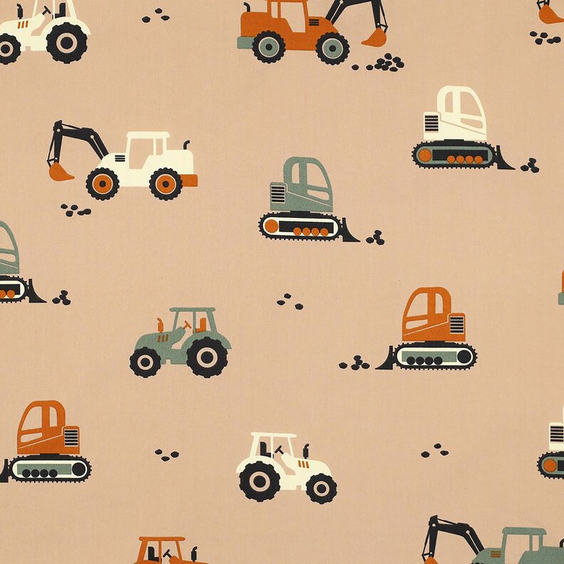 Bomuldspoplin gravemaskiner og traktorer | Poppy Fabrics – beige,  image number 1