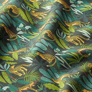 Dekorationsstof Bomuldspoplin Leoparder i junglen – grøn/gul, 