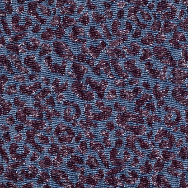 Buksestof i denimlook med leopardprint – aubergine/jeansblå,  image number 1