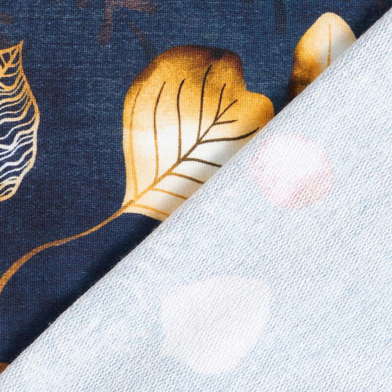 French Terry Bordure stof Efterårsblade | Glitzerpüppi – marineblå/ferskenorange,  image number 4