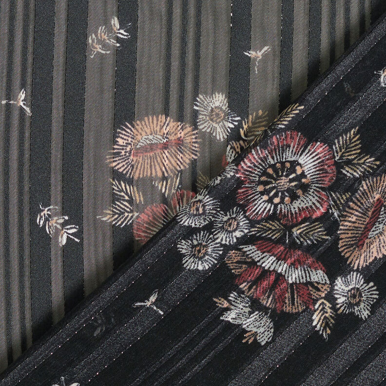 chiffon med satin- og metalliske striber og blomster – sort/hvid,  image number 5