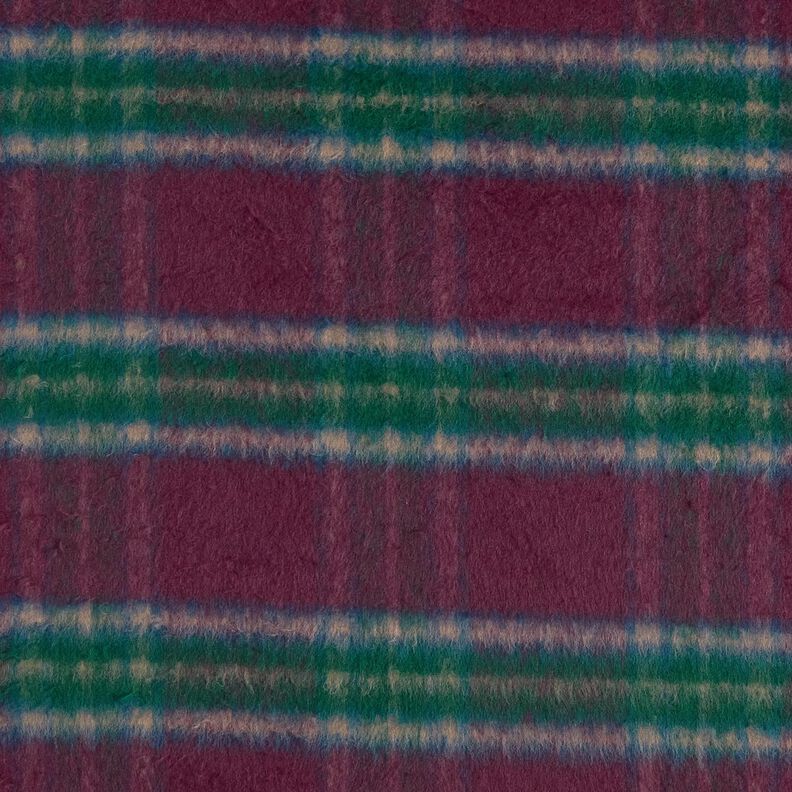 Frakkestof Uld-miks børstede tern – merlot/blågran,  image number 1