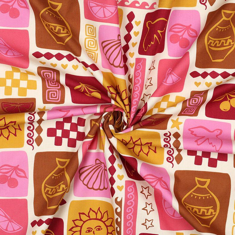 Bomuldspoplin patchwork | Poppy Fabrics – creme/mørkerød,  image number 3