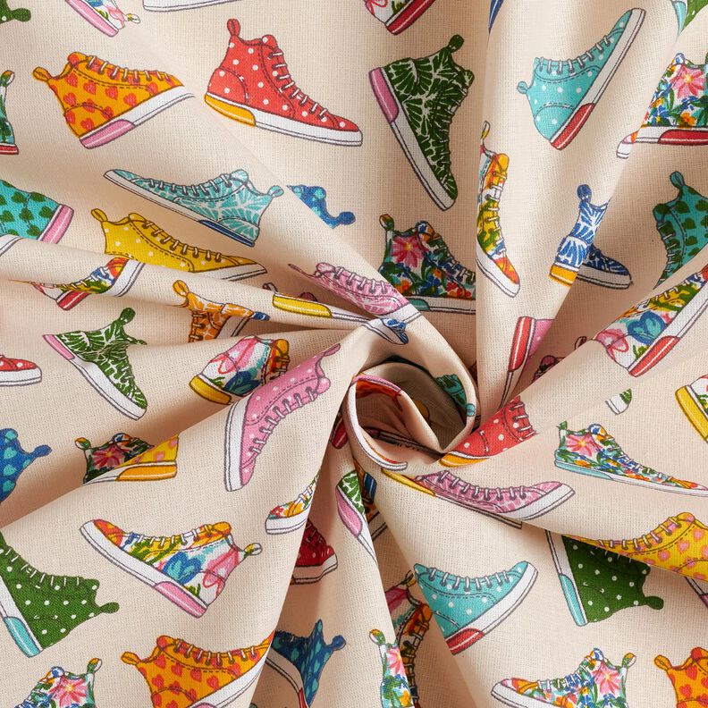 Bomuldsstof Cretonne farverige sneakers &ndash; lysebeige,  image number 3