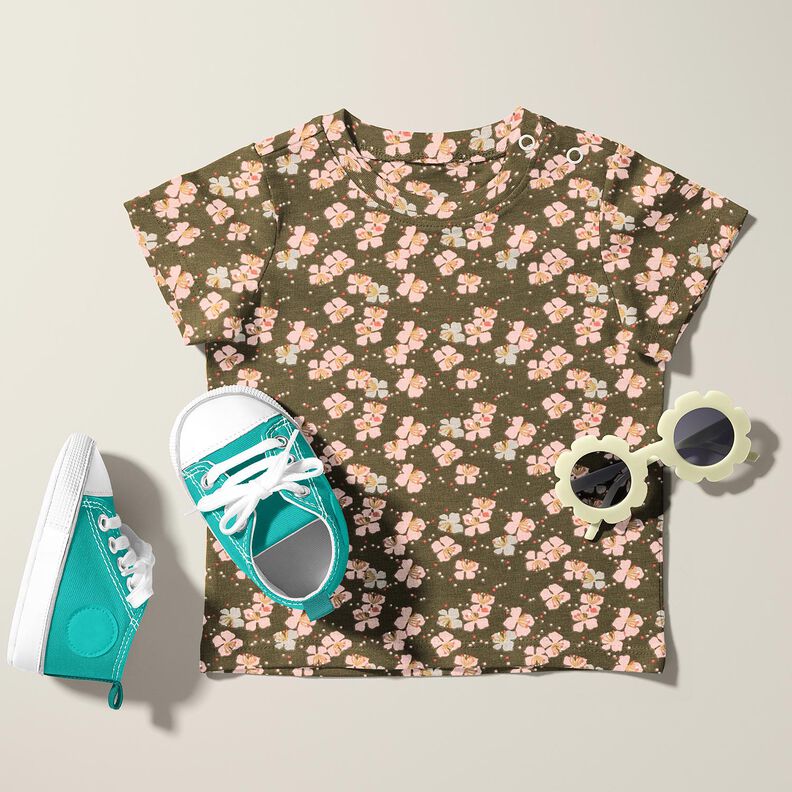 Bomuldsjersey søde små blomster – kaki,  image number 5