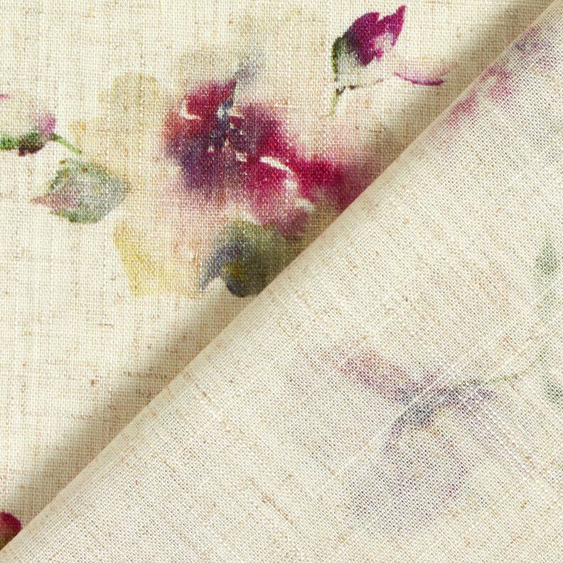 Viskose-hør-miks akvarelblomster – natur/drue,  image number 4