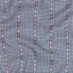 Bomuldsstof Jacquard tern og små blomster – havblå/hvid, 