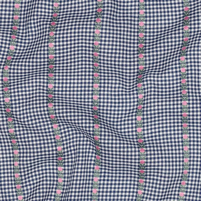 Bomuldsstof Jacquard tern og små blomster – havblå/hvid,  image number 2