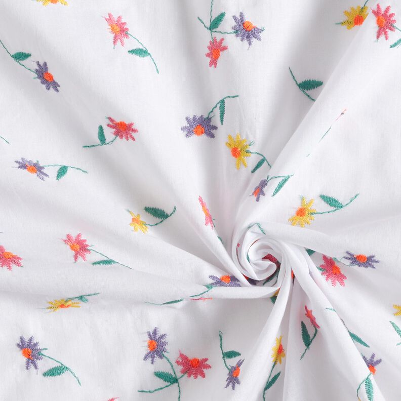 Fin bomuldsbatist broderede små blomster | Poppy Fabrics – hvid/neonorange,  image number 3