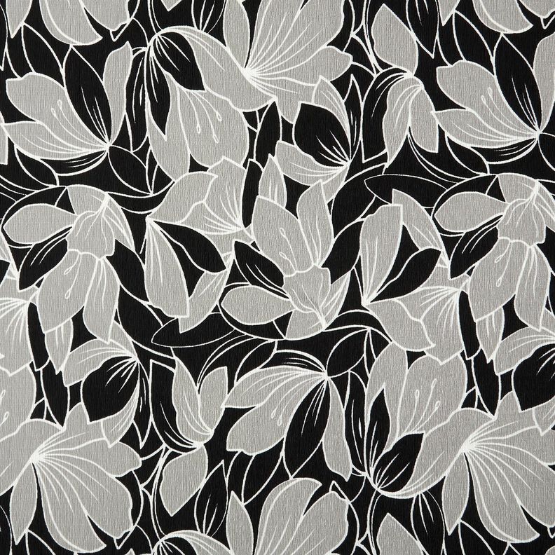 Stretch crepe store blomster – sort/lysegrå,  image number 1