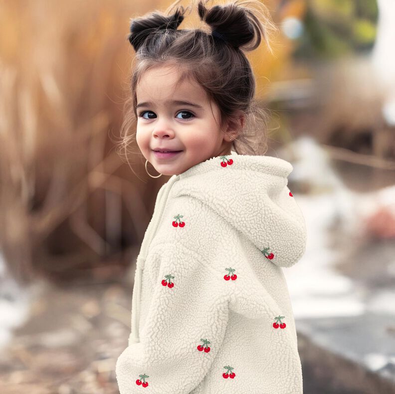 Teddyplys broderede kirsebær | Poppy Fabrics – elfenben/chili,  image number 5