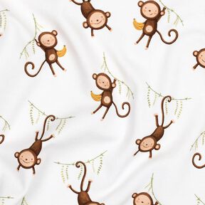 GOTS Bomuldsjersey aber i junglen Digitaltryk | Poppy Fabrics – hvid/mørkebrun, 