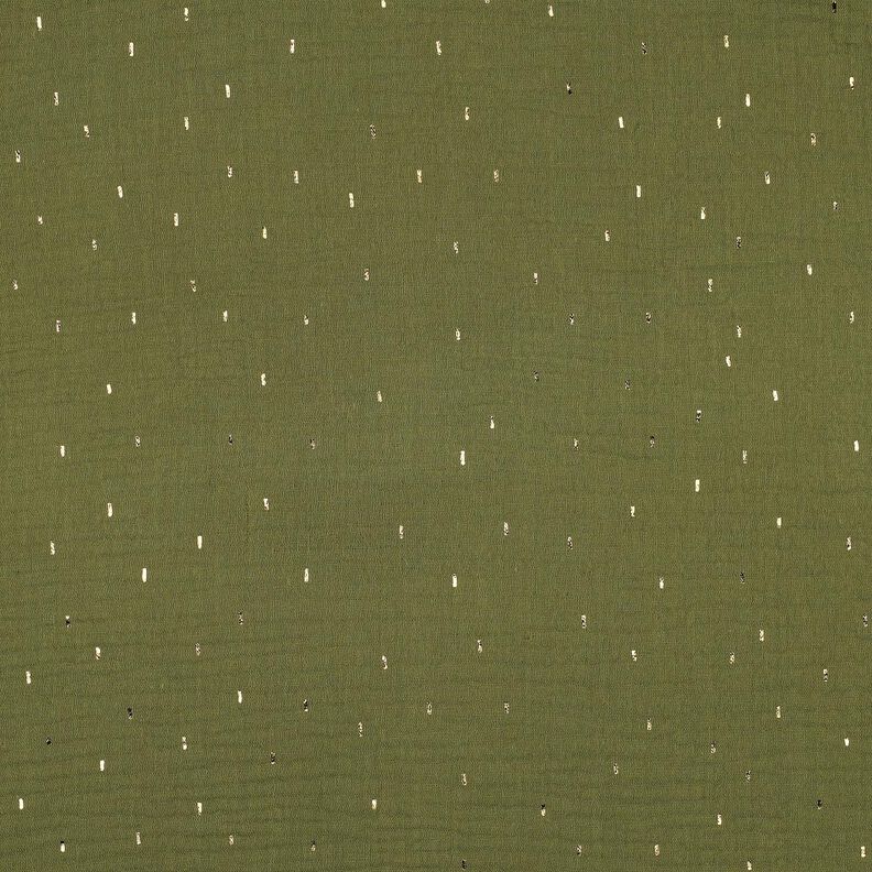 Musselin/Dobbelt-Crincle stof Firkant Folietryk | Poppy Fabrics &ndash; pinje/gold metallic,  image number 1