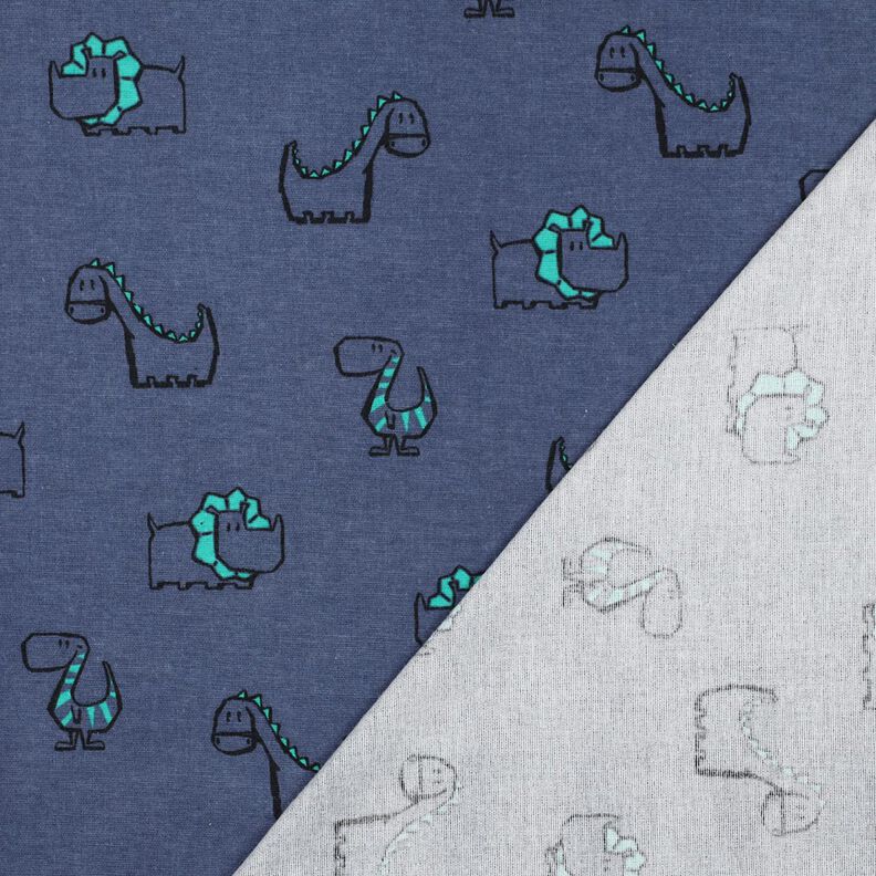 Bomuldsflonel frække dinosaurer | Poppy Fabrics – jeansblå/smaragdgrøn,  image number 4