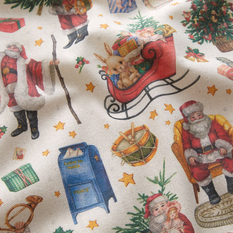 Dekorationsstof Halvpanama nostalgisk juletid – natur/rød,  image number 2