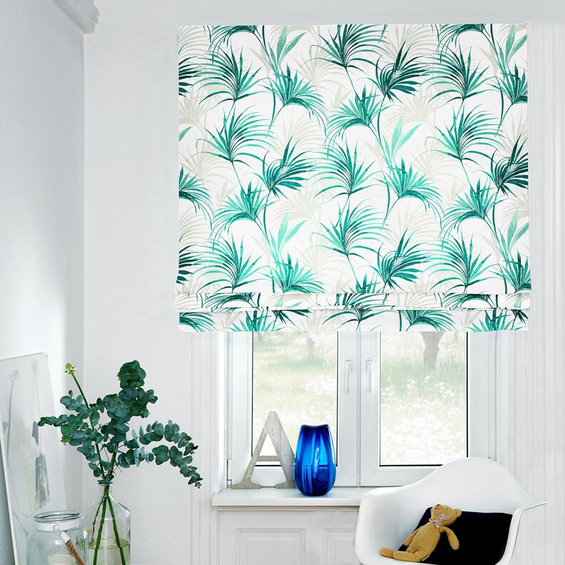 Dekorationsstof Panama palmeblade &ndash; hvid/smaragdgr&oslash;n,  image number 5