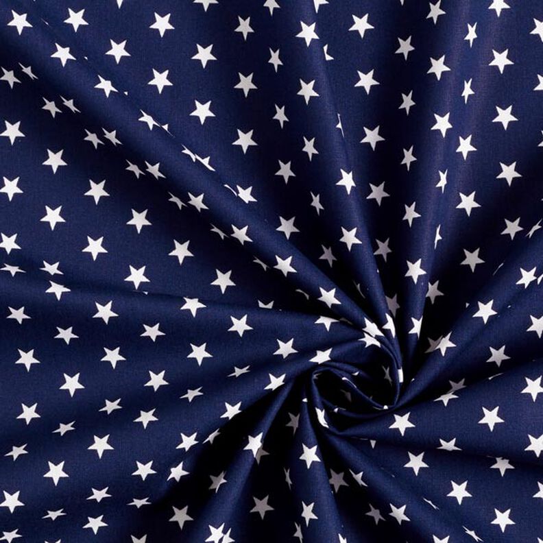 Bomuldspoplin mellemstore stjerner – marineblå/hvid,  image number 5