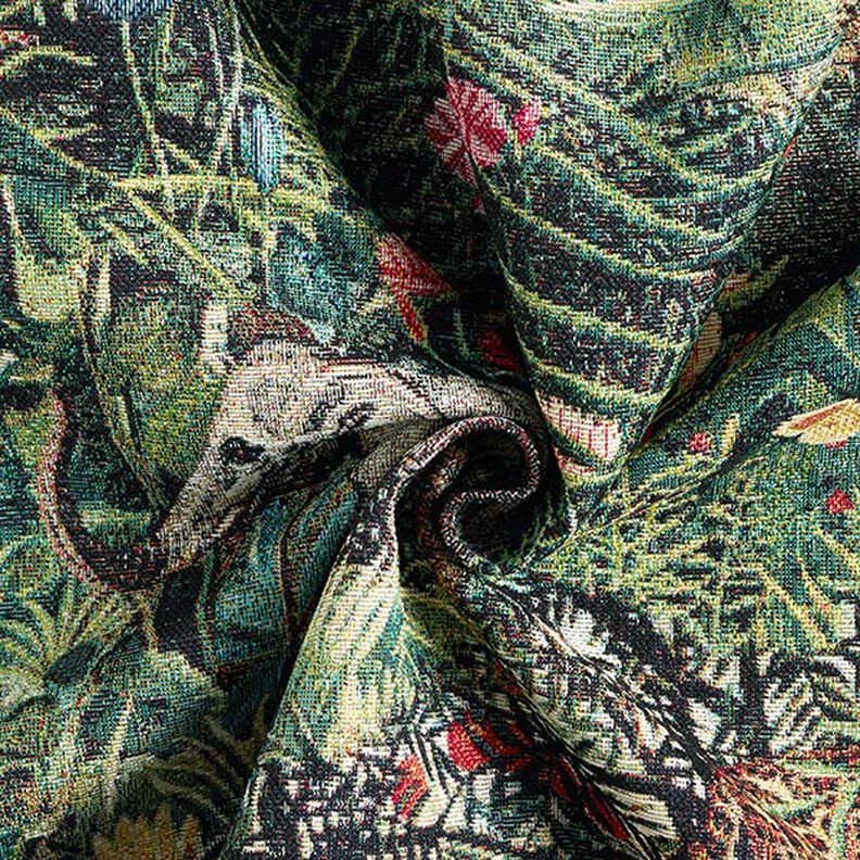 Dekorationsstof Gobelin jungle – sort/mørkegrøn,  image number 3