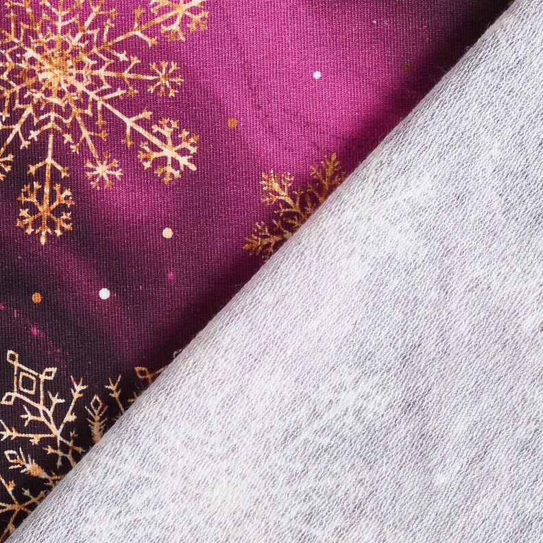 French Terry Sommersweat Snefnug Mælkevejen | Glitzerpüppi – aubergine/gammelguld,  image number 4