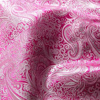 Beklædnings-jacquard metallic paisley – intens pink/sølv, 