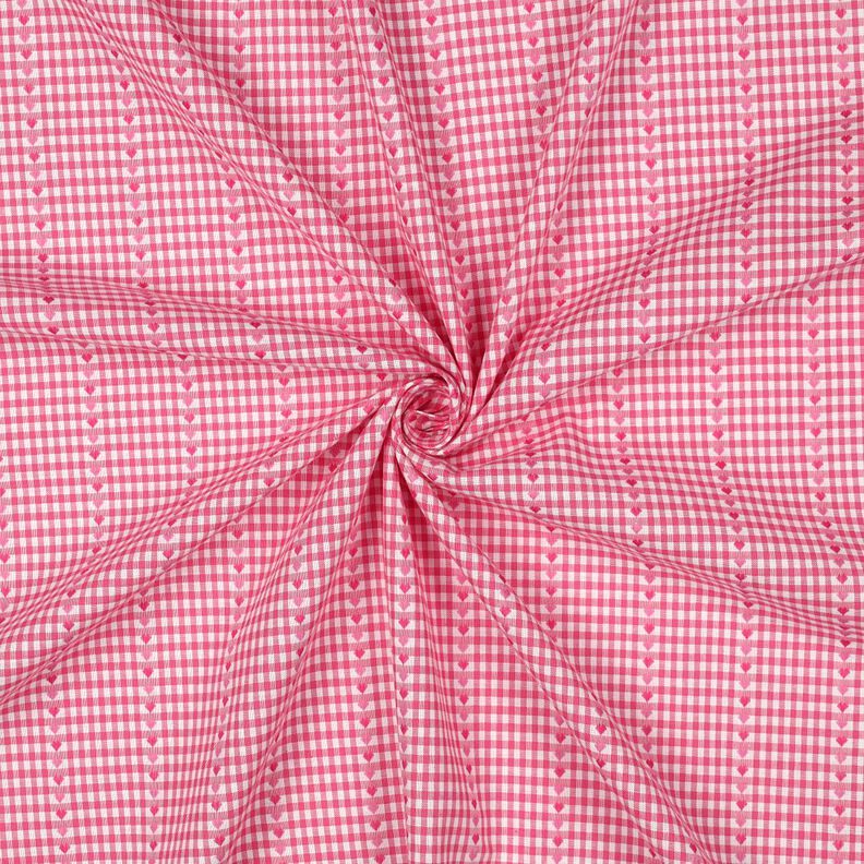 Bomuldsstof Jacquard firkanter og hjerter – pink/hvid,  image number 3